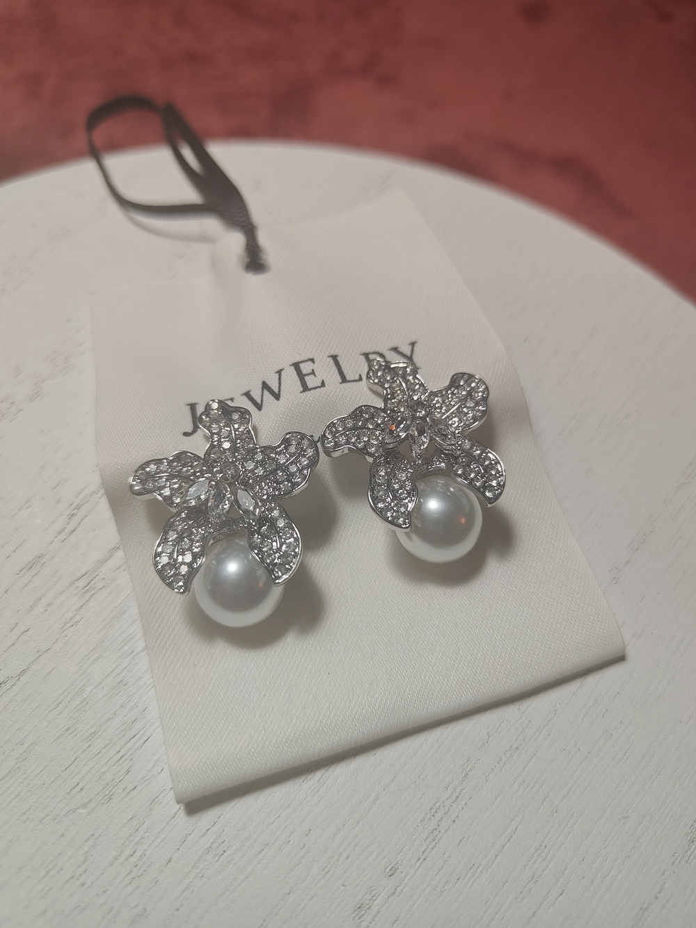 Flower Earrings with Pearl Drop